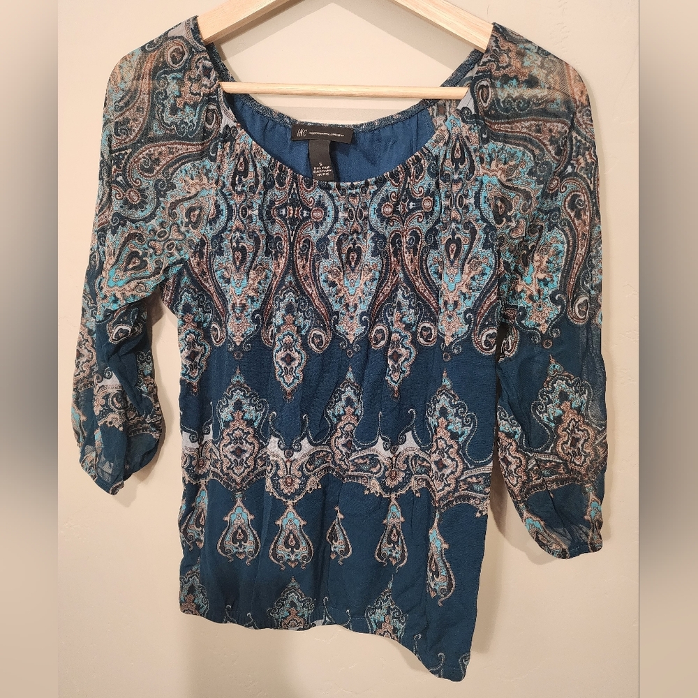 INC International Concepts Turquoise 3/4 Sleeve Blouse